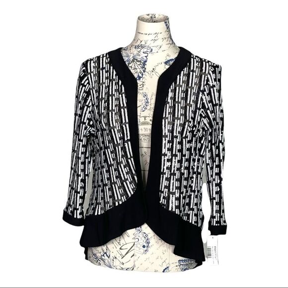 BLACK and White Sequin Beaded Open Front Jacket - Picture 3 of 13